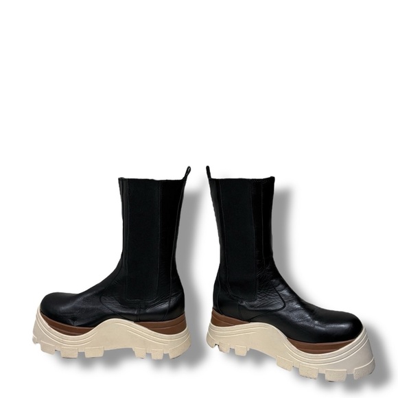 ALOHAS Roxie Marcona Black and Cream Chunky Leather Platform Boots Size 38 - Picture 3 of 10